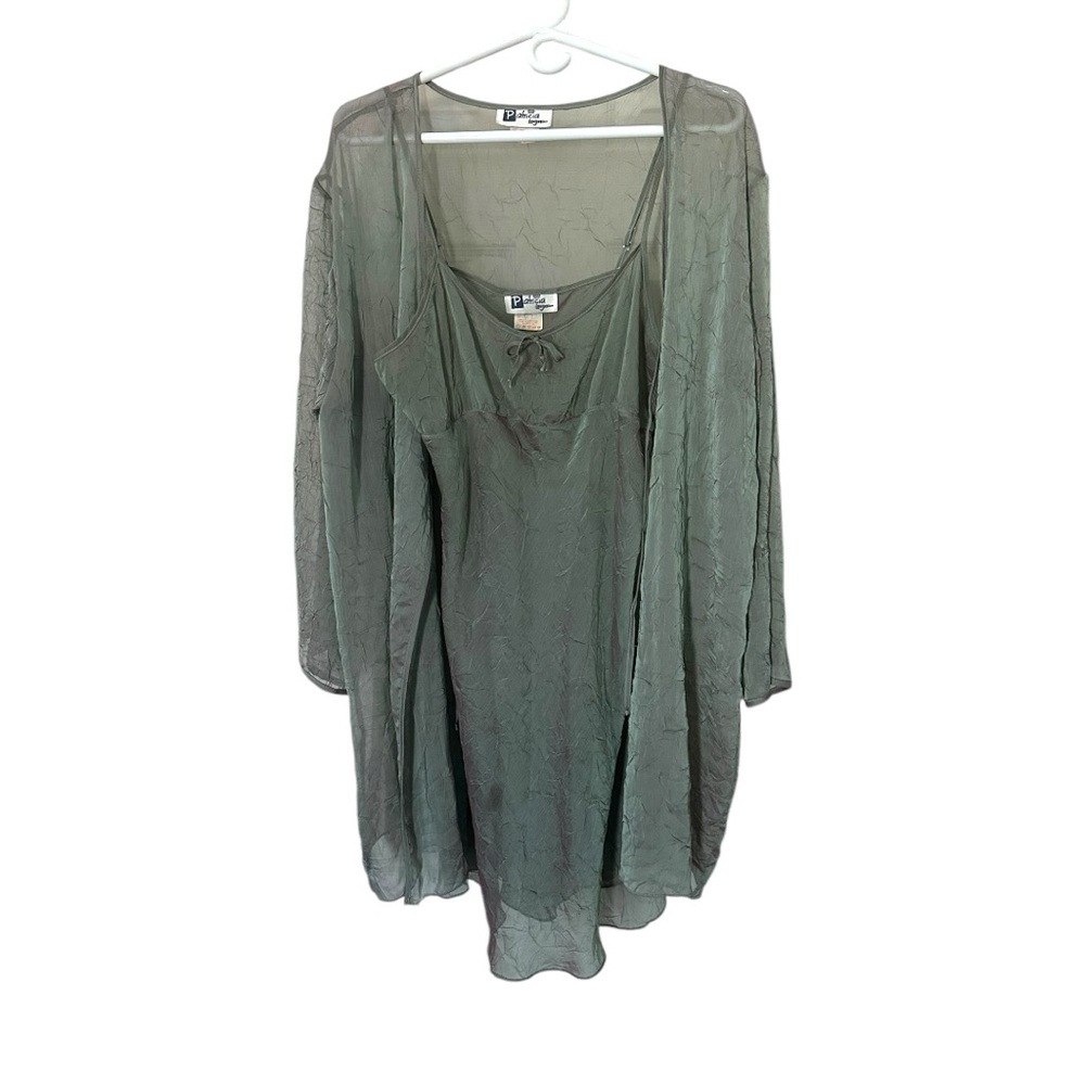 Vintage Patricia Lingerie Set Sage Green Chemise and Robe Whimsygoth Chambray